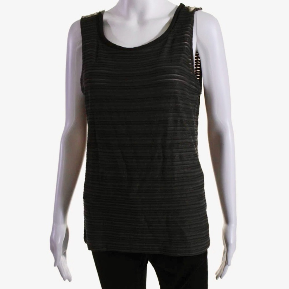 Armani Collezioni Dark Brown Sheer Striped Sleeveless Top Size 10 - Picture 2 of 6
